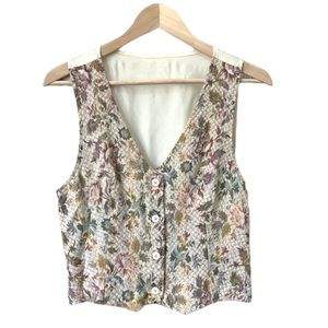 Star City Floral Textured Vest in Cream, Pink, Green, Gold